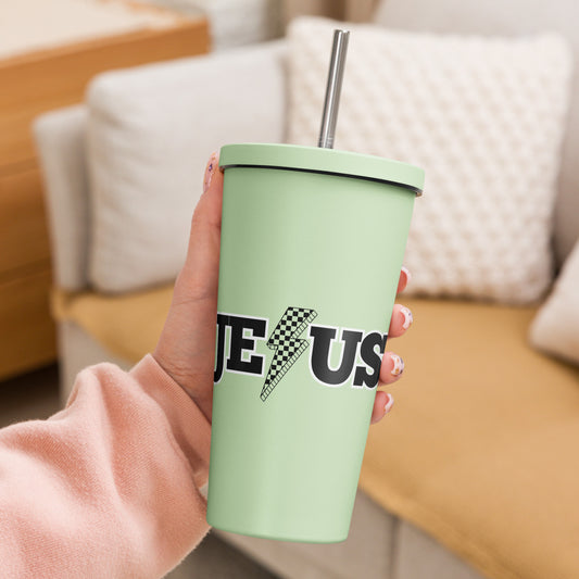 Insulated Jesus tumbler with a straw