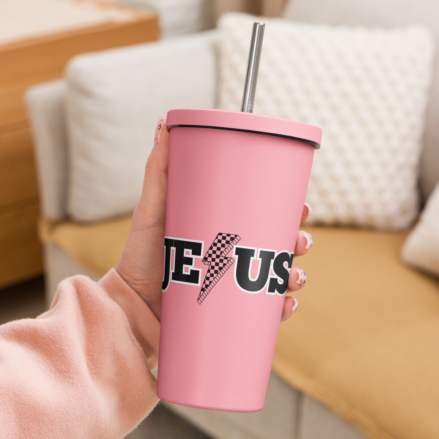 Insulated Jesus tumbler with a straw